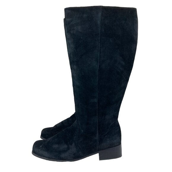 Sillouettes Women Sz 8W Wide Tall Suede Black Leather Riding Boots Low Block - Picture 1 of 11